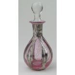Cranberry silver mounted scent bottle (hallmarked to base), glass stopper, total height 12cm