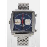 Gents Heuer MONACO "Steve McQueen" Automatic Chronograph circa 1970. The square blue dial with a
