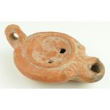 Ancient Roman circa 200 A.D. terracotta oil lamp with decoration - arnos jumperz ollection - 150 mm
