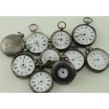 Ten silver cased fob / pocket watches. All AF