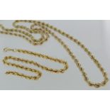 Set of 9ct yellow gold rope twist necklace and anklet, necklace 77cm, weight 8.5g. Anklet 22cm,