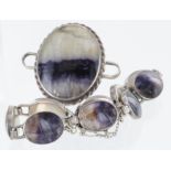 Silver Bracelet and Pendant set with Cabochon Blue John stones