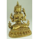 Chinese qing dynasty seated bronze gilt buddha with stones - bodhisattva chenrezi - 250 x 170 mm