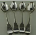Four matching fiddle pattern tablespoons one is Georgian - Maker HS, London, 1809 + 3 Victorian -