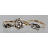 Three 9ct mixed stone set rings, total weight 7.9g