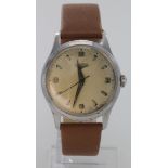 Gents Longines stainless steel wristwatch , the 30mm cream dial with Arabic / baton markers,