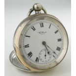 Gents silver open face pocket watch by Waltham, hallmarked Birmingham 1899. The white dial with