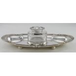 Silver inkstand, with silver topped glass inkwell, hallmarked 'William Hutton & Sons, London, 1905',