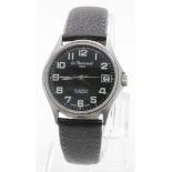Le Cheminant 1822 Military style stainless steel gents wristwatch. The black circular dial with
