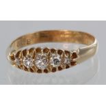 18ct yellow gold diamond five stone graduated ring, approx. 0.25ct total, size R, weight 2.8g