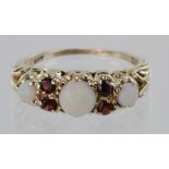 9ct Gold Opal and Garnet Ring size N weight 2.7g
