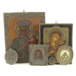 Five Russian Icons of various ages & sizes, circa 19th Century & later, including one on Mother of