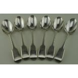 Six fiddle pattern Victorian silver dessert spoons hallmarked SHDC London, 1854. Weight 9oz approx.