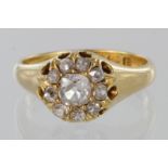 18ct yellow gold diamond ten stone cluster ring, approx. 1.30ct, size M, weight 4.6g