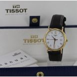 Gents Tissot 1853 18ct gold cased quartz wristwatch. With original box & paperwork, purchased 2001.