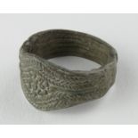 Viking Scandinavian Decorated Ring, ca. 900 AD, oval shaped, elaborately decorated band forming a