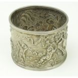 Silver napkin ring, with cupid & foliate decoration, hallmarked 'Sheffield 1896', diameter 50mm,