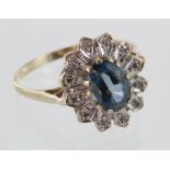 9ct Gold Topaz and Diamond Ring size P weight 3.2g