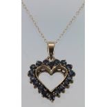 9ct Gold Sapphire Heart Pendant on a fine Chain weight 2.8g