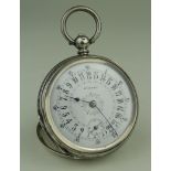 Unusual 24hr silver (0.800) cased pocket watch. The white dial with numbers ranging from 1 to 24