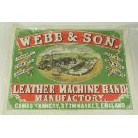 Poster. An original lithograph poster 'Webb & Son, Leather Machine Band Manufactory, Combs