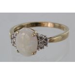 9ct Gold Opal and Diamond set Ring size L weight 1.7g