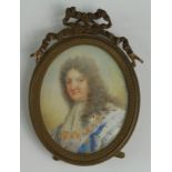 Portrait Miniature. Oil on ivory, depicting a portrait of Louis XIV, signed by artist to lower right