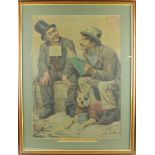 Victorian print, titled 'An interval in business', depicting a blind gentleman reading to a deaf &