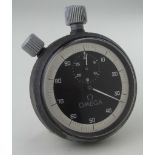 Omega black face stopwatch, Approx 52mm dia. Working when catalogued