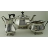 Edwardian Silver three piece tea set, comprising teapot, sugar bowl & milk jug, hallmarked London