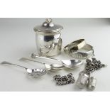 Mixed silver to include Bangle, Thimbles, Spoons, Watch chain etc. Total weight approx 301g