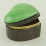 Silver hallmarked Heart shaped Pill box with guilloche enamelled lid London q 1911 William Harrison
