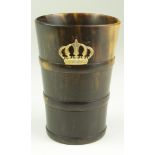 Horn Beaker, with gilt crown mounted to side, height 105mm approx.
