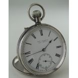 Gents silver cased open face pocket watch. Import marks for London 1919. The white dial signed "Chas