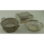 Mixed lot of three silver items comprising a silver mounted cigarette box with wooden inserts,