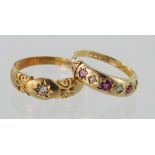 Two 18ct rings. 18ct yellow gold diamond single stone ring, size R, weight 3.5g. 18ct gold ruby