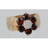 9ct Gold Opal and Garnet Ring size M weight 4.1g
