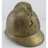 Brass Firemans helmet, plate reads 'Sapeurs Pompiers de Guerville', no liner or strap