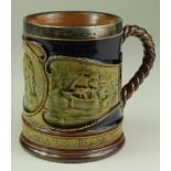 Royal Doulton Admiral Nelson mug, with Chester hallmarked silver rim, height 10cm, diameter 7.5cm