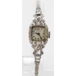 Ladies Art Deco platinum & diamond cocktail watch. Total weight 17.7g, watch not working