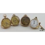 Four ladies Gold open face pocket watches, comprising three 14ct & one 9ct (untested)