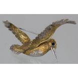 Yellow metal (tests as 18ct) brooch in the form of a Bird, total weight 10.4g