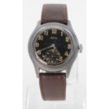 German military WW2 wristwatch by Recta, marked on back case "D31407H". On a later strap, watch