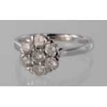 18ct white gold diamond seven stone cluster ring, 1.09ct, size M, weight 4.1g