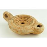 Ancient Roman circa 200 A.D. terracotta oil lamp with geometric patterns - arnos jumperz ollection -