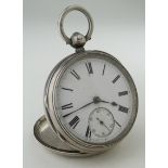 Gents silver cased open face pocket watch, hallmarked London 1889. The white dial with black roman