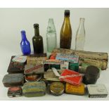 Box of tins, advertising and old bottles, including Norfolk and Lowestoft interest.