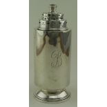 Art Deco silver sugar shaker hallmarked on base EB London, 1933. The top is hallmarked for London