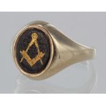 9ct yellow gold Masonic signet ring, size W, weight 5.6g