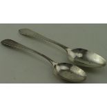 Cork, Irish silver teaspoons (2) - one Pointed End with bright cut engraving by John Warner c.